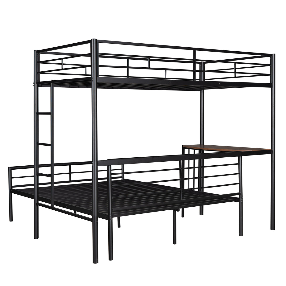 Twin Over Full Metal Bunk Bed with Desk, Ladder and Quality Slats for Bedroom, Metallic Black（OLD SKU :LP000092AAB） - Home Elegance USA