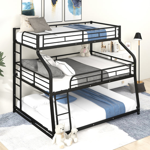 Twin XL/Full XL/Queen Triple Bunk Bed with Long and Short Ladder and Full-Length Guardrails,Black - Home Elegance USA