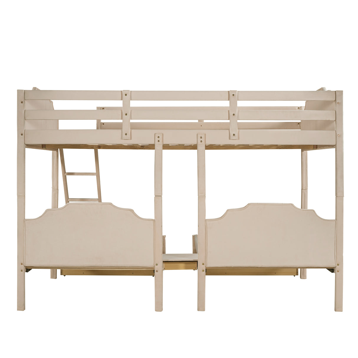 Full Over Twin & Twin Bunk Bed, Velvet Triple Bunk Bed with Drawers and Guardrails, Beige - Home Elegance USA