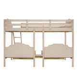 Full Over Twin & Twin Bunk Bed, Velvet Triple Bunk Bed with Drawers and Guardrails, Beige - Home Elegance USA