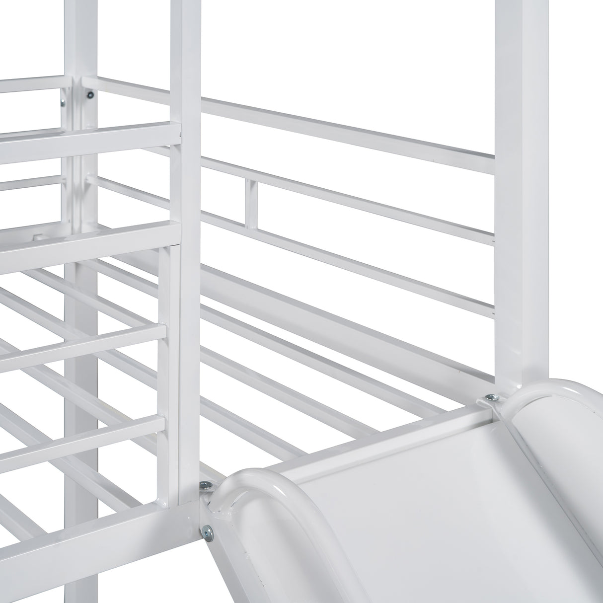 Twin Over Twin Metal Bunk Bed ,Metal Housebed With Slide,Three Colors Available.(White with White  Slide)(OLD SKU :LP000095AAK) - Home Elegance USA