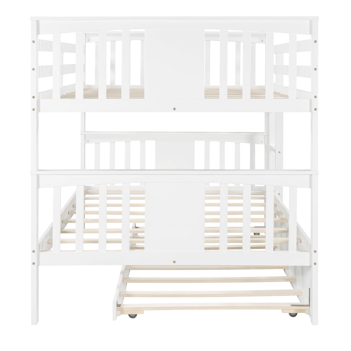 Full over Full Bunk Bed with Twin Size Trundle and Ladder-White(Old SKU: LP000204AAK) - Home Elegance USA