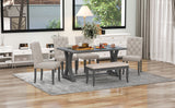 TREXM 6-Piece Farmhouse Dining Table Set, Rectangular Trestle Table and 4 Upholstered Chairs & Bench for Dining Room (Antique Gray) - Home Elegance USA