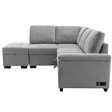 Sleeper Sectional Sofa, L-Shape Corner Couch Sofa-Bed with Storage Ottoman & Hidden Arm Storage & USB Charge  for Living Room Apartment, Gray - Home Elegance USA
