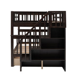 Stairway Full-Over-Full Bunk Bed with Drawer, Storage and Guard Rail for Bedroom, Espresso color( old sku: LP000310AAP ) - Home Elegance USA