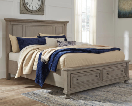 Lettner - Light Gray - King Panel Storage Bed - 6 Pc. - Dresser, Mirror, Chest, King Bed | Ashley