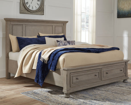 Lettner - Light Gray - King Panel Storage Bed - 8 Pc. - Dresser, Mirror, Chest, King Bed, 2 Nightstands | Ashley