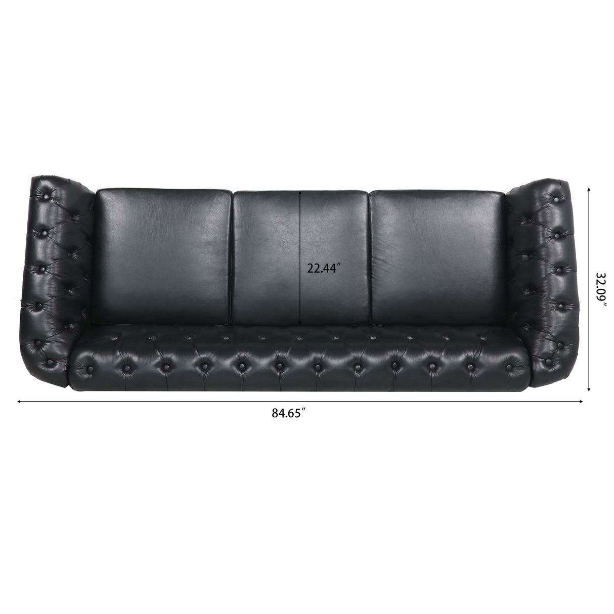 84.65" BLACK PU Rolled Arm Chesterfield Three Seater Sofa. | Home Elegance USA