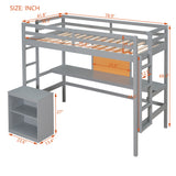 Twin size Loft Bed with Desk and Writing Board, Wooden Loft Bed with Desk & 2 Drawers Cabinet- Gray - Home Elegance USA