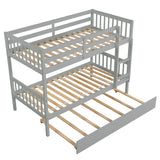 Twin Over Twin Bunk Beds with Trundle, Solid Wood Trundle Bed Frame with Safety Rail and Ladder, Kids/Teens Bedroom, Guest Room Furniture, Can Be converted into 2 Beds,Grey (Old Sku:W504S00027) - Home Elegance USA