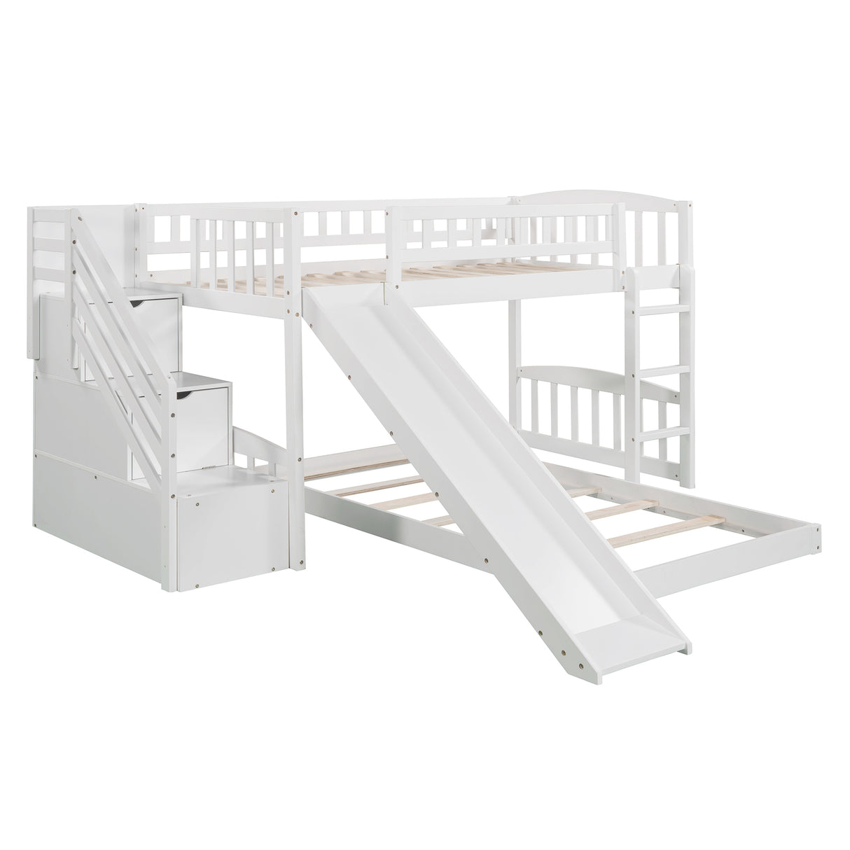 Stairway Twin over Twin Bunk Bed with Two Drawers and Slide, White(OLD SKU :LP000156AAK) - Home Elegance USA