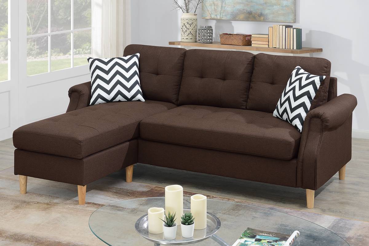 Living Room Corner Sectional Dark Coffee Polyfiber Chaise sofa Reversible Sectional - Home Elegance USA