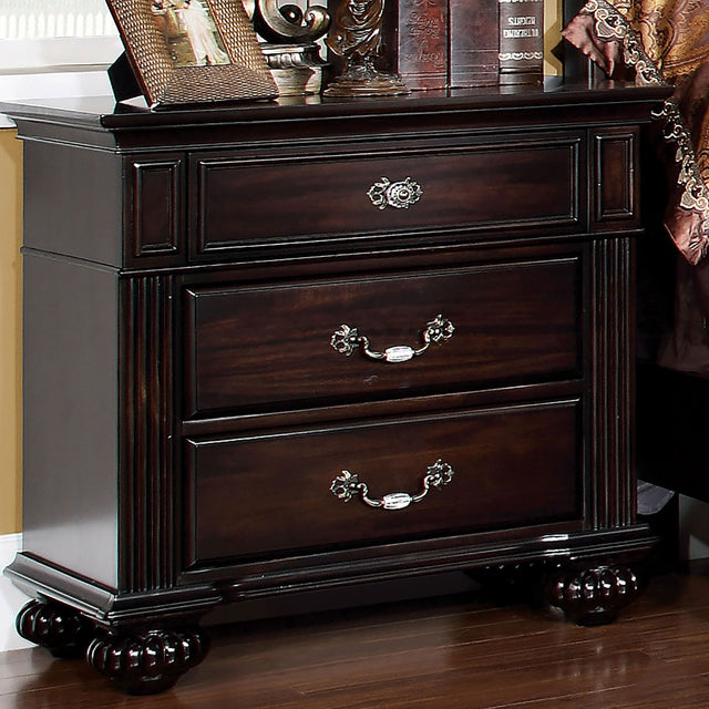 1pc Nightstand Only Traditional Dark Walnut Solid wood 3 - Drawers Ball Bearing Metal Glides Antique Brass Handles w/ Acrylic Accent Bedroom Furniture - B01179796 - image - 1