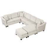 122.1" *91.3" 4pcs Sectional Sofa with Ottoman with Right Side Chaise velvet fabric White | Home Elegance USA