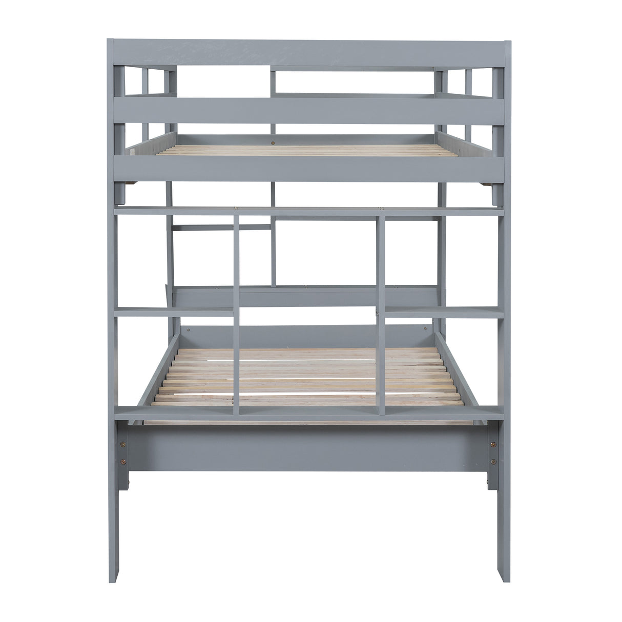 Twin over Twin Bunk Bed with Shelves and Built-in Ladder,  Gray (Expected Arrival Time:8.10) - Home Elegance USA