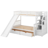 Twin over Full Bunk Bed with Drawers,Storage and Slide, Multifunction, White - Home Elegance USA