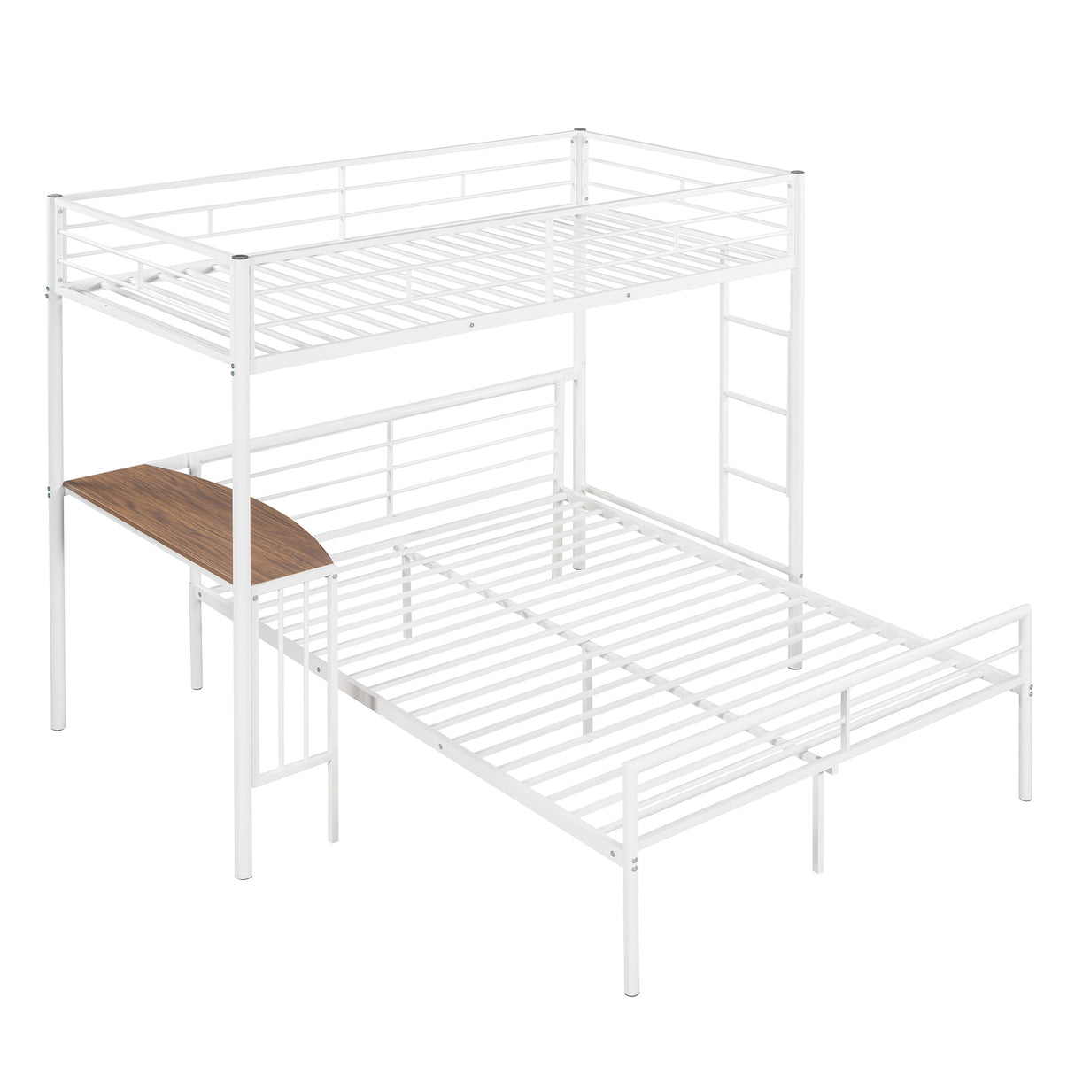 Twin Over Full Metal Bunk Bed with Desk, Ladder and Quality Slats for Bedroom, Metallic  White（OLD SKU :LP000092AAK） - Home Elegance USA