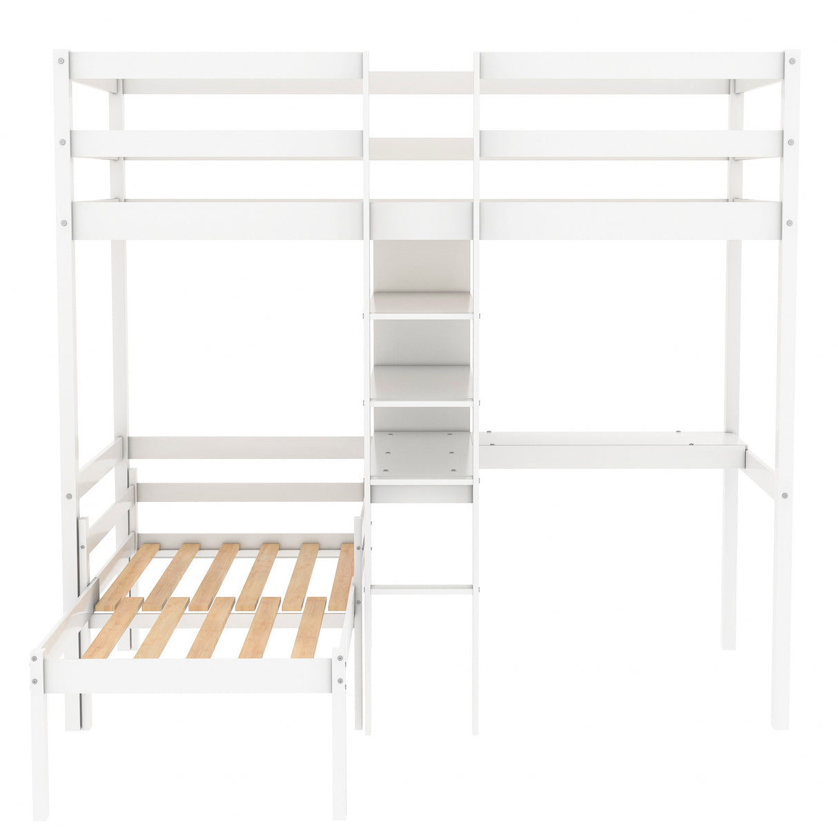 Convertible Loft Bed with L-Shape Desk, Twin Bunk Bed with Shelves and Ladder, White(OLD SKU:SM000209AAK-1) - Home Elegance USA