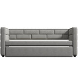 Twin Size Daybed with Trundle, Upholstered Daybed with Padded Back, Gray