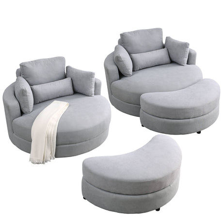 [Video] Welike Swivel Accent Barrel Modern Grey Sofa Lounge Club Big Round Chair with Storage Ottoman Linen Fabric for Living Room Hotel with Pillows .2PCS Home Elegance USA