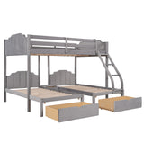 Full Over Twin & Twin Bunk Bed, Velvet Triple Bunk Bed with Drawers and Guardrails, Gray - Home Elegance USA