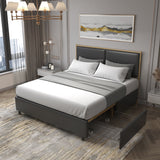 Black, Queen-size bed. Classic steamed bread shaped backrest, metal frame, solid wood ribs, with four storage drawers, sponge soft bag, comfortable and elegant atmosphere - Home Elegance USA
