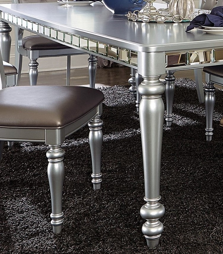 Glamorous Silver Finish Dining Set 5pc Dining Table 4x Side Chairs Crystal Button Tufted Upholstered Modern Style Furniture - Home Elegance USA