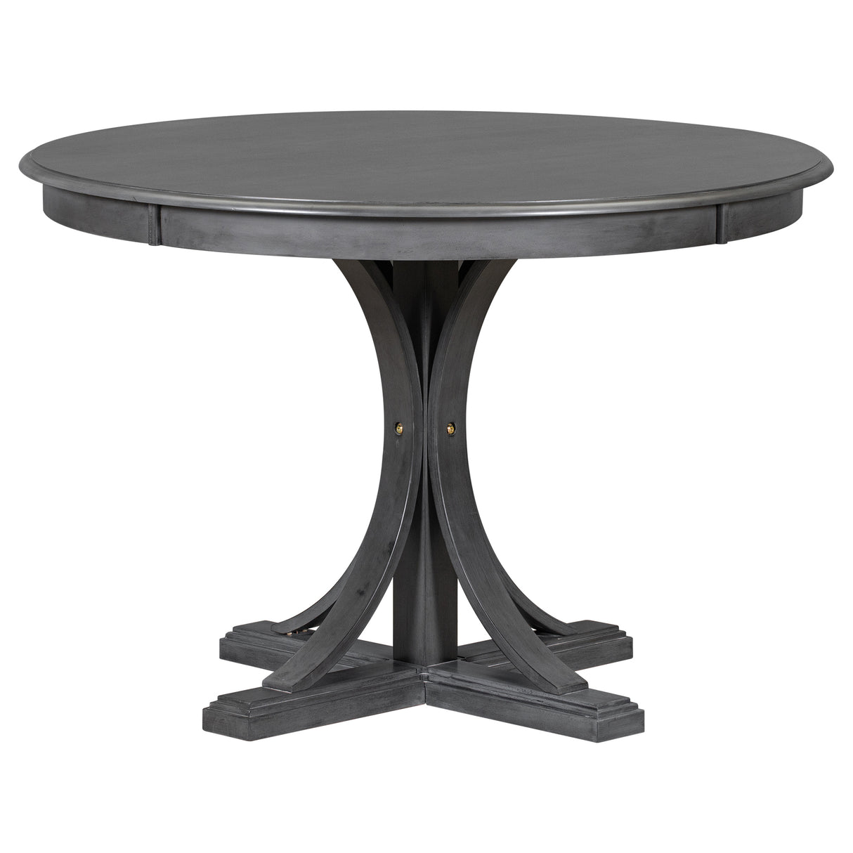 TREXM 5-Piece Retro Round Dining Table Set with Curved Trestle Style Table Legs and 4 Upholstered Chairs for Dining Room (Dark Gray) - Home Elegance USA