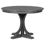 TREXM 5-Piece Retro Round Dining Table Set with Curved Trestle Style Table Legs and 4 Upholstered Chairs for Dining Room (Dark Gray) - Home Elegance USA