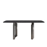 70.87"Modern artificial stone black curved black metal leg dining table-can accommodate 6-8 people - Home Elegance USA
