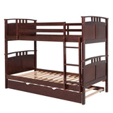 Twin-Over-Twin Bunk Bed with Twin size Trundle , Separable Bunk Bed for Bedroom - Espresso - Home Elegance USA