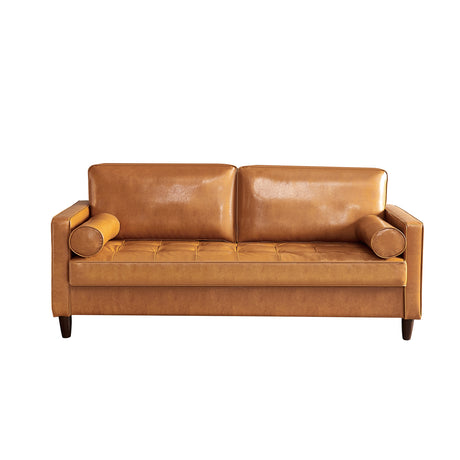 Modern Mid-Century Vegan Leather Sofa （Mocha） - Home Elegance USA