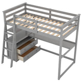 Twin Size Loft Bed with Desk and Shelves,Two Built-in Drawers,Gray(OLD SKU:GX000803AAE) - Home Elegance USA