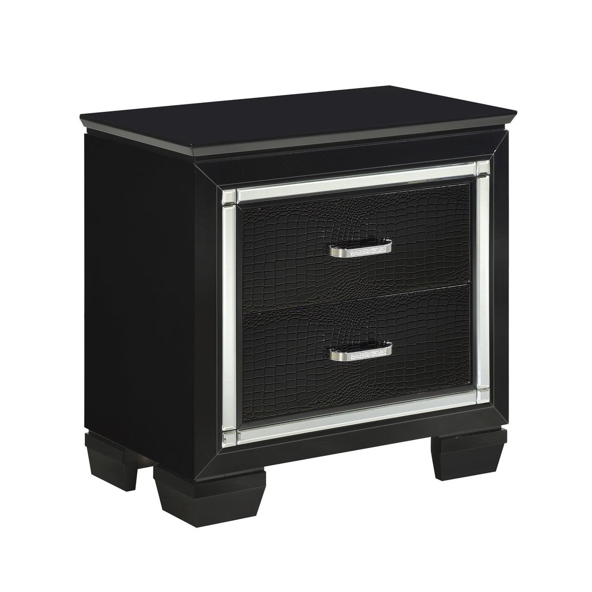 Glamourous Black Finish 1pc Nightstand 2x Dovetail Drawers Faux Alligator Embossed Fronts Bedroom Furniture - Home Elegance USA