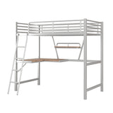 Twin Size Loft Metal&MDF Bed with Desk and Shelf, Silver (Old SKU:SM001105AAN-1) - Home Elegance USA