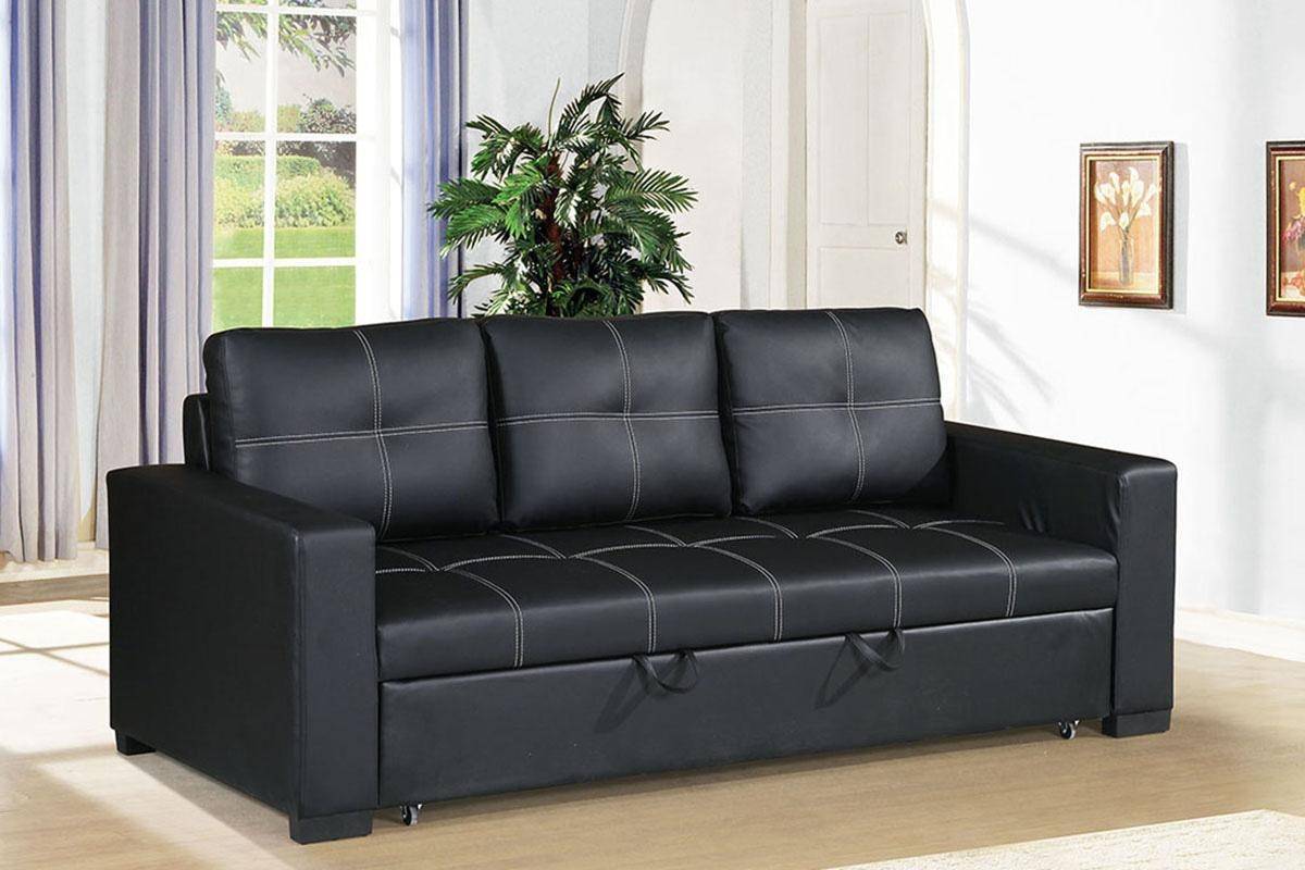 Sectional Sofa Pull out Bed Living Room Couch Black Faux Leather Tufted Convertible Sofa Home Elegance USA