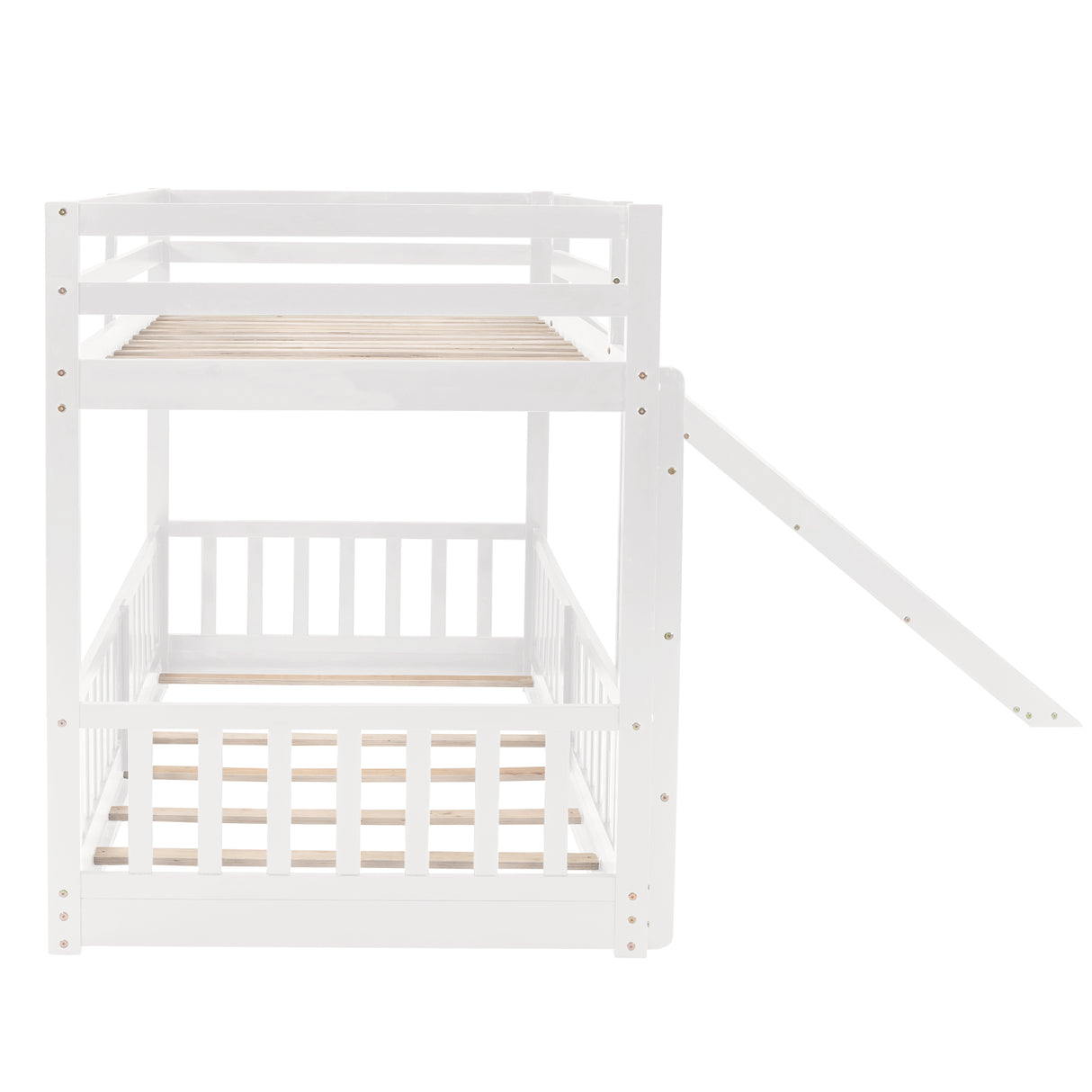 Twin Over Twin Bunk Bed with Slide and Ladder, White（Old SKU:LP000009AAK） - Home Elegance USA