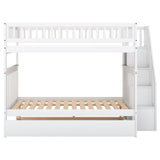 Full over Full Bunk Bed with Trundle and Staircase,White - Home Elegance USA