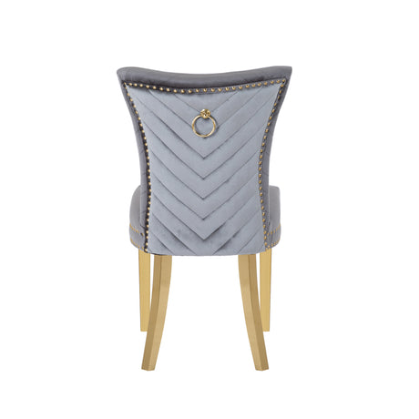 Eva 2 Piece Gold Legs Dining Chairs Finished with Velvet Fabric in Gray - Home Elegance USA