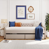 Upholstered daybed with Two Drawers, Wood Slat Support, Beige, Full Size(OLD SKU :LP001111AAA)