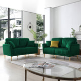 Green Velvet Couch and Sofa Set for Living Room, 2 Piece Modern 2 seat Sofas Set , Furniture Sofa Set with Removable Cushions，Free throw pillow. Home Elegance USA