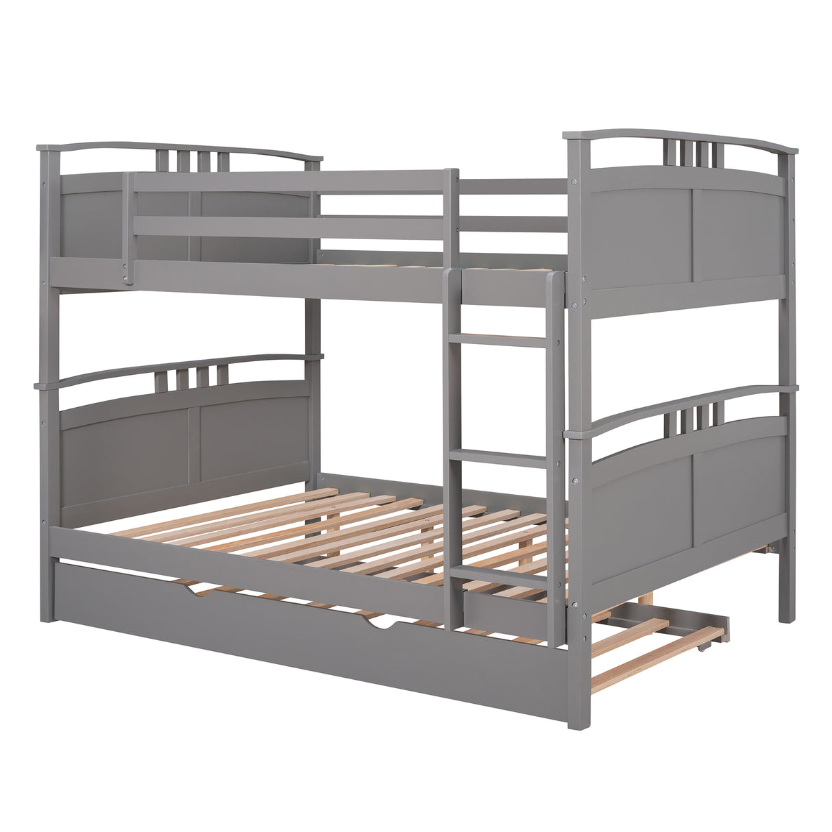 Full-Over-Full Bunk Bed with Twin size Trundle , Separable Bunk Bed for Bedroom - Grey - Home Elegance USA