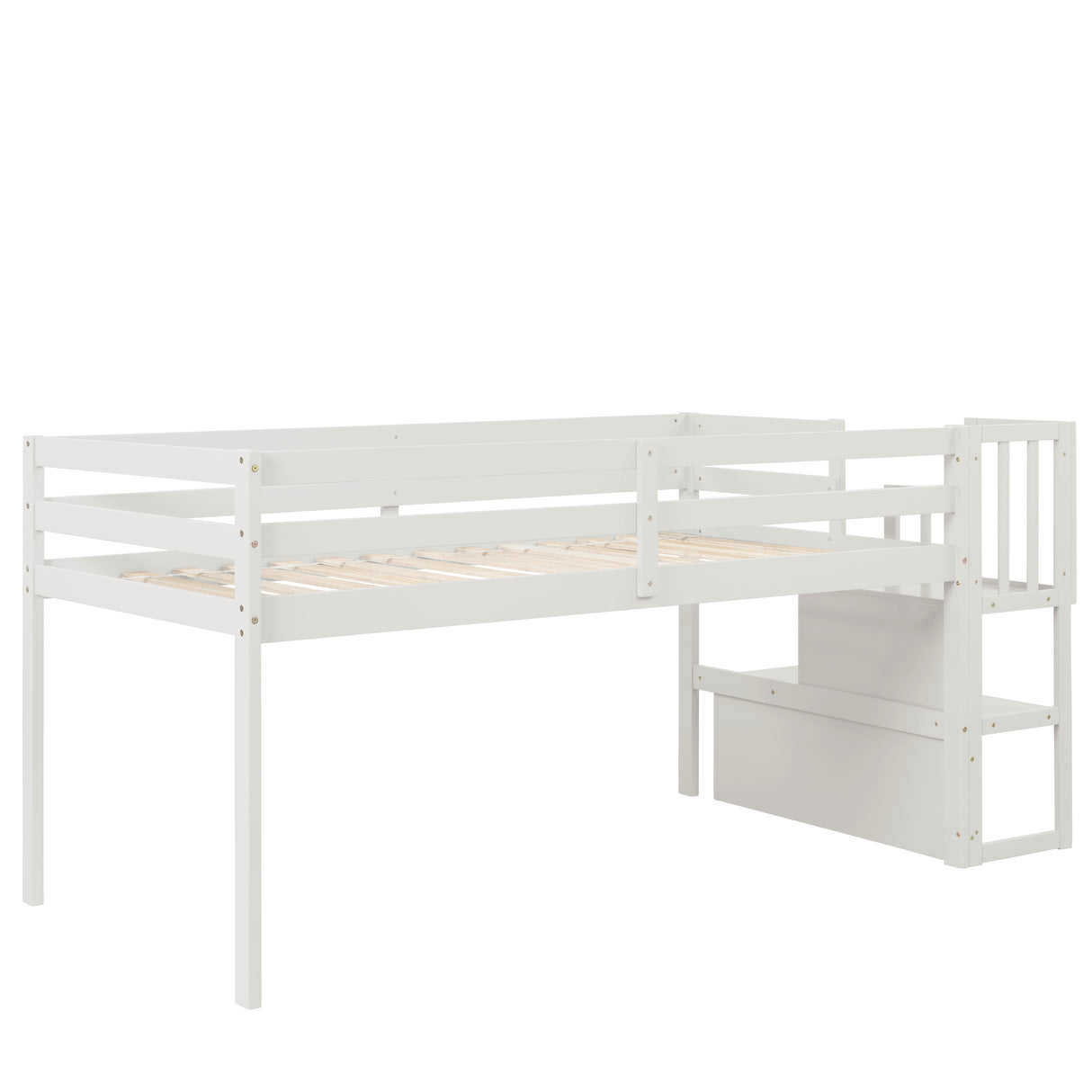 Loft bed with staircase , White - Home Elegance USA