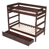 Twin over Twin Wood Bunk Bed with 2 Drawers, Espresso - Home Elegance USA