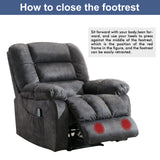 Massage Recliner Chair with Heat and Vibration, Soft Fabric Lounge Chair Overstuffed Sofa Home Theater Seating (Gray) Home Elegance USA