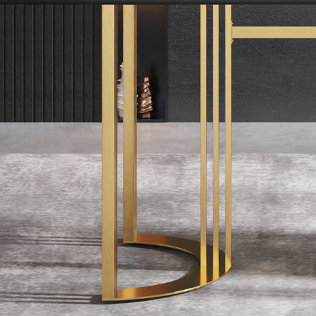 63"Modern artificial stone black straight edge golden metal leg dining table - 6 people - W1535S00074 - image - 8