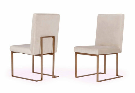 Vig Furniture Modrest Fowler - Modern Beige and Brass Velvet Dining Chair Set of 2