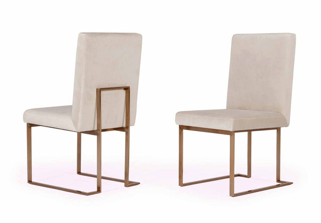 Vig Furniture Modrest Fowler - Modern Beige and Brass Velvet Dining Chair Set of 2