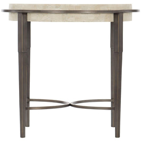 Barclay Sculptural Side Table with Honed White Travertine & Antique Pewter | Bernhardt
