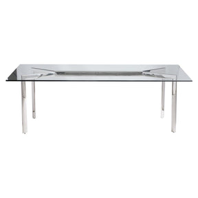 Cristobal Modern Rectangular Glass Dining Table with Polished Stainless Steel Base | Bernhardt